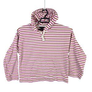 Womens J.Crew Pink Orange White Striped Hooded Pullover Sweatshirt Cotton Size L